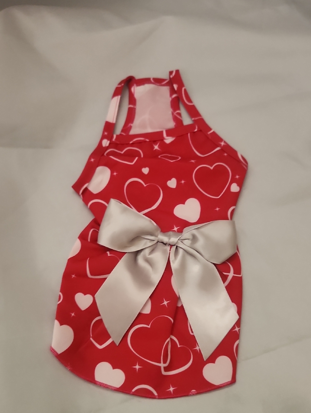 Red Heart Print Pet Dress with Satin Bow